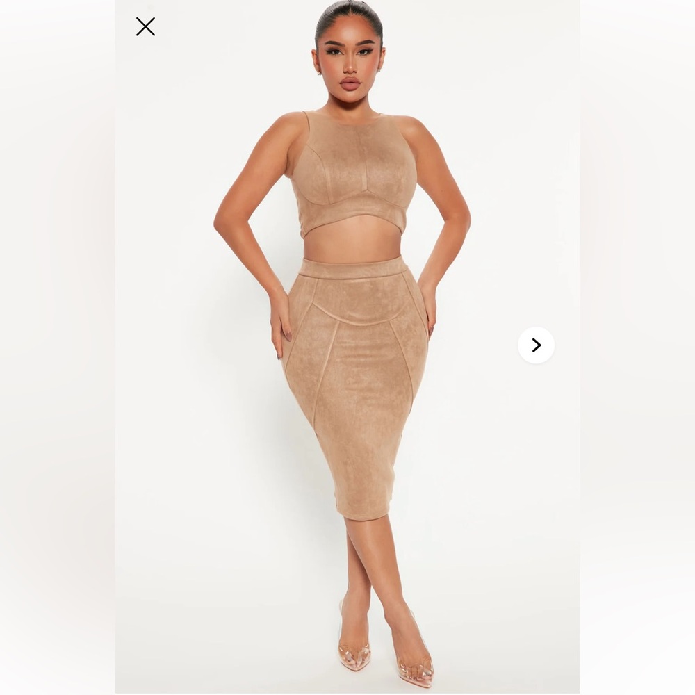 See You Tonight Suede Skirt Set